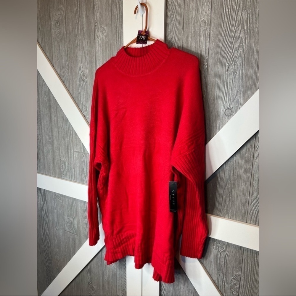 NWT Cyrus Mock Neck Side Slit Tunic (Plus Size), Engine Red, 3X